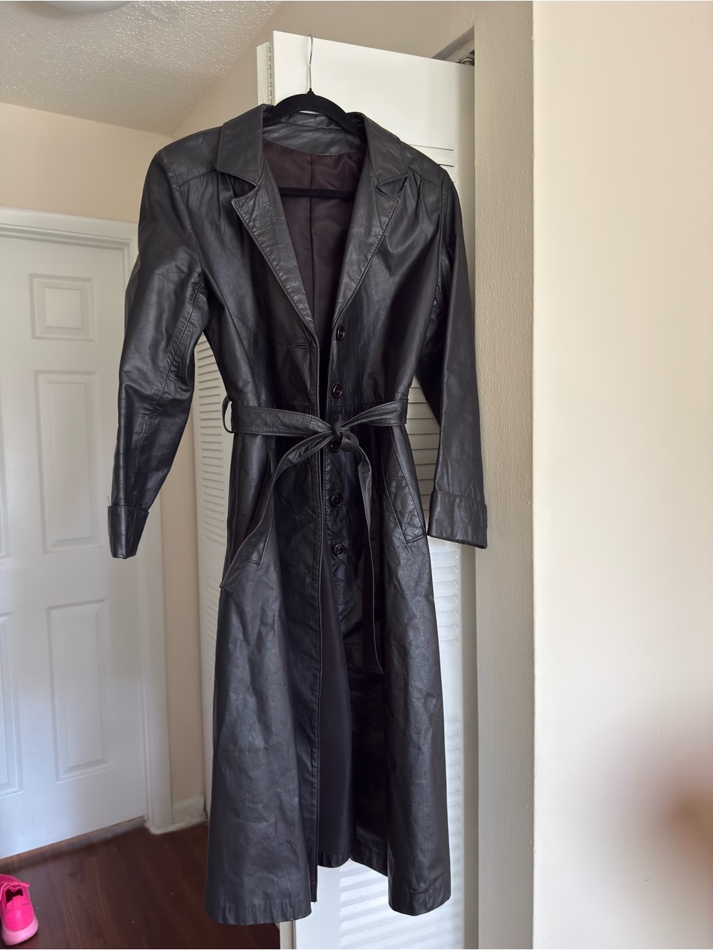 Vintage 90s Genuine Leather Trench Coat ILGWU Union Made